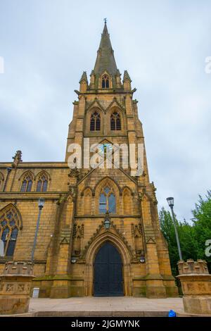 Minster Church of St John the Evangelist aka Preston Minster on Church Street im historischen Stadtzentrum von Preston, Lancashire, Großbritannien. Stockfoto