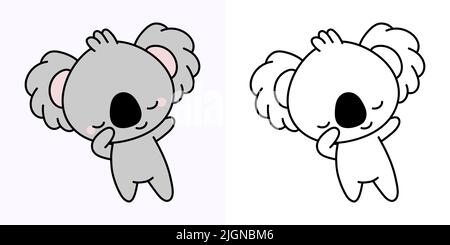 Kawaii Clipart Koala Illustration und für Malvorlagen. Witziges Kawaii Koala. Vektor-Illustration eines Kawaii-Tieres für Aufkleber, Babydusche Stock Vektor