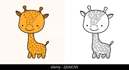 Giraffe Clipart für Malvorlagen und mehrfarbige Illustrationen. Entzückende Clip Art Giraffe. Vektor-Illustration eines Kawaii-Tieres für Malvorlagen Stock Vektor