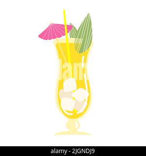 Cocktail-Ikone. Cocktailglas mit Getränkesymbol für die Speisekarte. Einfache handgezeichnete Logotypvorlage. Vektorgrafik. Sommergetränk mit Sonnenschirm Stock Vektor