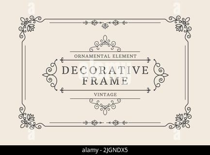 Dekorativer Rand. Eleganter Rahmen mit ornamentalen florierten Ecken und dünnen eleganten Formen, klassisches Vintage Luxus Diploma Layout. Vektorzertifikat Stock Vektor