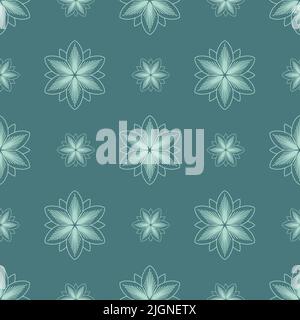 Graugrünes abstraktes Muster mit symmetrischer Figur Blume Mandala rosa nahtloses Muster für Textil-Design Stock Vektor