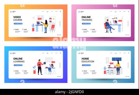 Online-Bildung. Webseitenvorlage für Studienkurse und Fernunterricht, Layout der Online-Kurse auf der Website. Vektor-Webinar und Web-Call-Konzept Stock Vektor