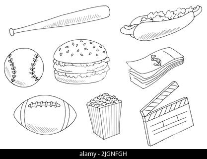 USA Set Grafik schwarz weiß isoliert Skizze Illustration Vektor Stock Vektor