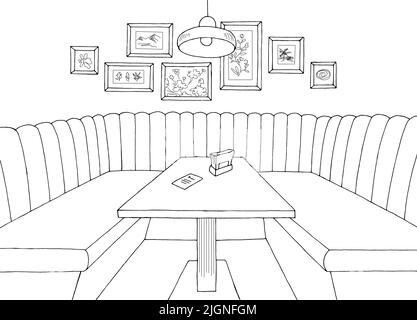 Restaurant Interieur Grafik schwarz weiß Skizze Illustration Vektor Stock Vektor