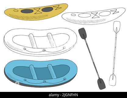 Sport Boot set Floß Kajak Grafik isoliert Skizze Illustration Vektor Stock Vektor
