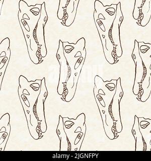 Braun handgezeichnete Spinosaurus fossile Knochen Dinosaurier nahtloses Muster. Geschlechtsspezifische neutrale jurassische Silhouette für die Babykrippe. Home Dekor für Museum Stockfoto