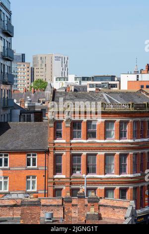 Blick auf den Marktplatz vom Dach des Confetti-Gebäudes in Nottingham City, Nottinghamshire England Stockfoto