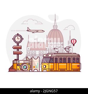 Urlaub in Budapest Reiseszene in Line Art Stock Vektor