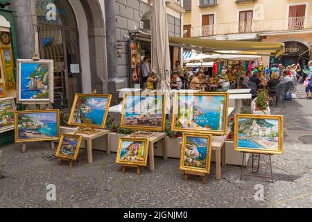 Gemälde zu verkaufen, Positano, Amalfiküste, Italien Stockfoto