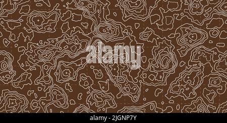 Topographie braune Karte nahtlose Muster mit Gitter und Berge. Abstrakte topografische Kurven. Wiederholen Sie den geometrischen Hintergrund. Skizzieren Sie die Topologie Land oder unde Stock Vektor