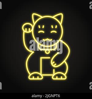 Maneki Neko Neon-Ikone im Line-Style. Japanisches Symbol für Glück und Wohlstand. Vektorgrafik. Stock Vektor