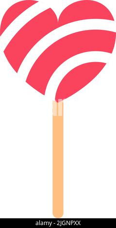 Rotes, herzförmiges, isoliertes, flaches Lollipop-Symbol. Stock Vektor