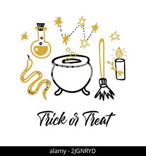 Postkarte „Trick or Treat Doodle“ Stock Vektor