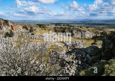 Die dramatischen Überreste des stillvollen Stowes Hill Quarry Cheesewring auf Bodmin Moor in Cornwall. Stockfoto