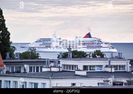 Am Morgen. Der Schiffseingang zum Hafen. Danzig Brzezno, Ostsee. Golf von Danzig, Polen. Stockfoto