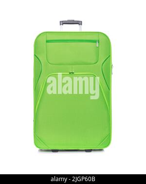 Grüner Koffer isoliert auf Weiß. Stockfoto