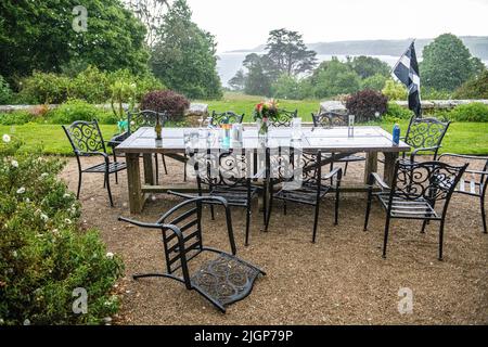 Ein verlassene Picknick wegen heftigem Regen im westlichen Land Stockfoto