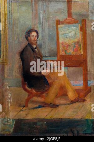 Ensor bei seinem Easel, Selbstporträt des belgischen Malers James Ensor, (1860-1949), Öl auf Leinwand, 1890 Stockfoto