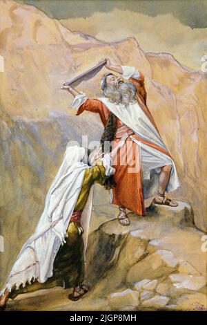 James Tissot, Moses zerstört die Tabellen der zehn Gebote, Malerei in Gouache, 1896-1902 Stockfoto