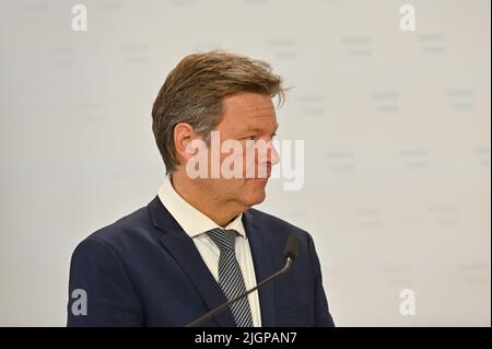 Wien, Österreich. 12. Juli 2022 Pressekonferenz mit Robert Habeck, Vizekanzler der Bundesrepublik Deutschland im Bundesministerium für Kunst, Kultur, Öffentlichen Dienst und Sport in Wien. Stockfoto