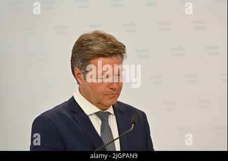 Wien, Österreich. 12. Juli 2022 Pressekonferenz mit Robert Habeck, Vizekanzler der Bundesrepublik Deutschland im Bundesministerium für Kunst, Kultur, Öffentlichen Dienst und Sport in Wien. Stockfoto