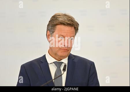 Wien, Österreich. 12. Juli 2022 Pressekonferenz mit Robert Habeck, Vizekanzler der Bundesrepublik Deutschland im Bundesministerium für Kunst, Kultur, Öffentlichen Dienst und Sport in Wien. Stockfoto