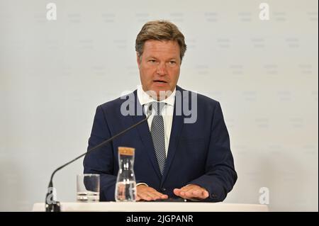 Wien, Österreich. 12. Juli 2022 Pressekonferenz mit Robert Habeck, Vizekanzler der Bundesrepublik Deutschland im Bundesministerium für Kunst, Kultur, Öffentlichen Dienst und Sport in Wien. Stockfoto