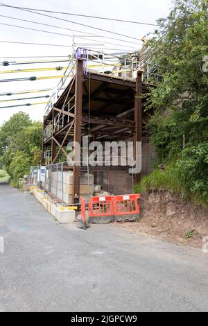 Renovierungsarbeiten an der Union Chain Bridge, River Tweed, Horncliffe, der englischen und schottischen Grenze Stockfoto