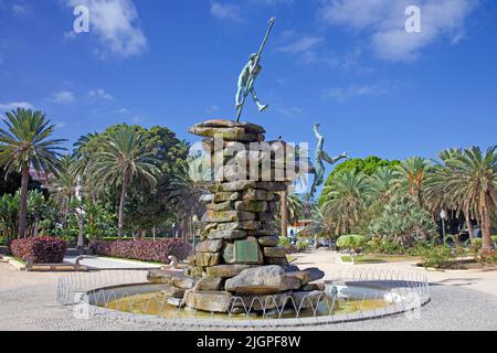 Guanchen-Denkmal, Skulptur von Tasante, einem kanarischen Volkshelden, Parque Doramas, Las Palmas, Grand Canary, Kanarische Inseln, Spanien, Europa Stockfoto