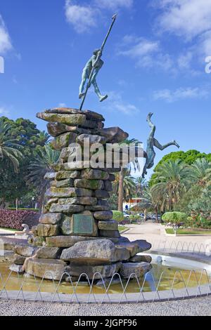 Guanchen-Denkmal, Skulptur von Tasante, einem kanarischen Volkshelden, Parque Doramas, Las Palmas, Grand Canary, Kanarische Inseln, Spanien, Europa Stockfoto