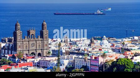 Blick von San Nicolas auf die Altstadt Vegueta mit Kathedrale Santa Ana, Las Palmas, Kanarische Inseln, Spanien, Europa Stockfoto