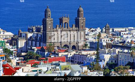 Blick von San Nicolas auf die Altstadt Vegueta mit Kathedrale Santa Ana, Las Palmas, Kanarische Inseln, Spanien, Europa Stockfoto