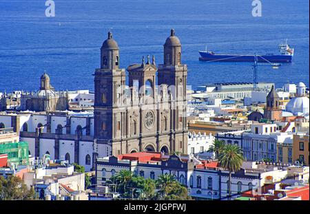 Blick von San Nicolas auf die Altstadt Vegueta mit Kathedrale Santa Ana, Las Palmas, Kanarische Inseln, Spanien, Europa Stockfoto