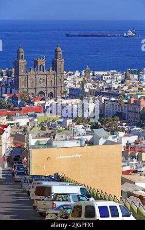 Blick von San Nicolas auf die Altstadt Vegueta mit Kathedrale Santa Ana, Las Palmas, Kanarische Inseln, Spanien, Europa Stockfoto