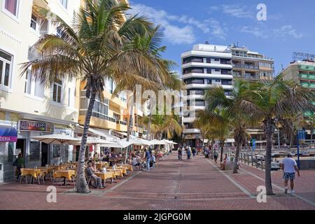 Street Coffee Shop an der Promenade, Playa de las Canteras, Las Palmas, Grand Canary, Kanarische Inseln, Spanien, Europa Stockfoto