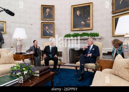 Washington, DC, USA, 12. Juli 2022. Der Präsident der Vereinigten Staaten, Joe Biden, trifft sich am Dienstag, den 12. Juli 2022, mit dem mexikanischen Präsidenten Andrés Manuel López Obrador im Weißen Haus in Washington, DC. (Foto von Chris Kleponis/Pool/ABACAPRESS.COM) Stockfoto