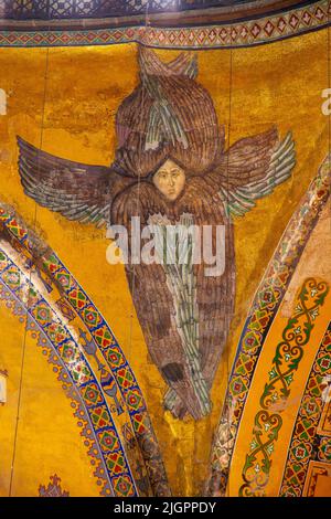 Wandbild eines sechs geflügelten Seraphs, der Großen Hagia Sophia Moschee, der Kirche der Heiligen Weisheit, Istanbul, der Türkei, Westasien Stockfoto