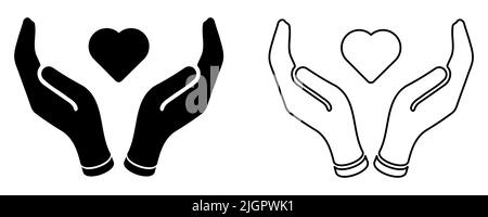 Symbol für die Herzform mit der Hand. Flacher und liniverer Kunststil. Symbol für Nächstenliebe und Spende. Vektorgrafik, EPS10 Stock Vektor
