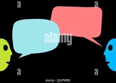 Zwei Gesichter sprechen zwischen mit Sprechblasen - Stockillustration Stockfoto