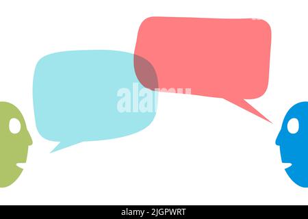 Zwei Gesichter sprechen zwischen mit Sprechblasen - Stockillustration Stockfoto