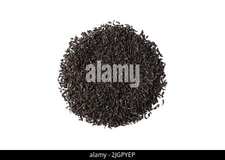 Teeblätter isoliert auf weißem Hintergrund. Nachbildung einer Tasse Tee, grünem, schwarzem, Obst- und Kräutertee, sencha, Ingwer auf weißem Hintergrund. Ernährung Stockfoto