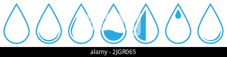 Symbole für die Wassertropfenlinie eingestellt. Vektordarstellung auf weißem Hintergrund isoliert Stock Vektor