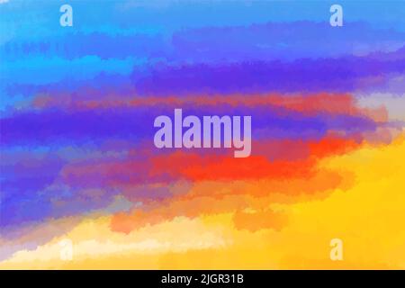 Der Himmel bei Sonnenuntergang, Aquarell-Hintergrund, Malerei mit Striche, rot, blau und gelb Töne, Vektor-Illustration, Hintergrund für ein Banner Stock Vektor