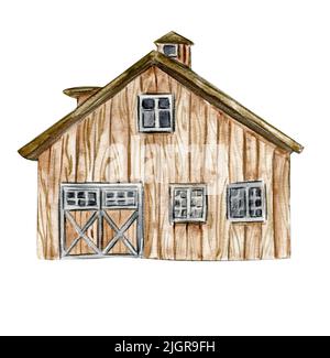 Handgezeichnetes Bauernhaus aus Holz Stockfoto