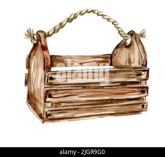 Handgezeichnete Aquarell-Holzkisten Stockfoto