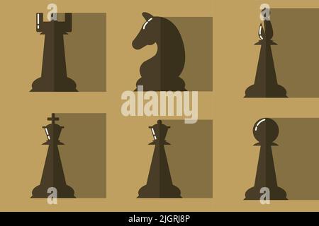 Eine Reihe von Schachfiguren isoliert auf einem braunen Hintergrund Stock Vektor