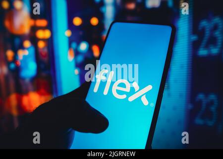 Brasilien. 12.. Juli 2022. In dieser Abbildung ist das Flex Ltd.-Logo auf einem Smartphone-Bildschirm zu sehen. (Bild: © Rafael Henrique/SOPA Images via ZUMA Press Wire) Stockfoto