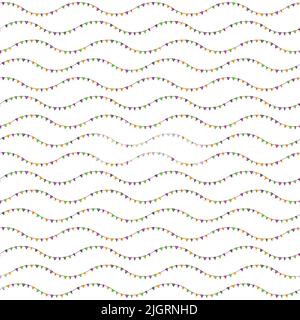 Girlande, Zirkusfahnen nahtloses Muster. Handgezeichnetes Kritzeln farbenfrohes Cartoon-Design. Horizontale gewellte geometrische Linien. Halloween Party Farbpalette Stock Vektor
