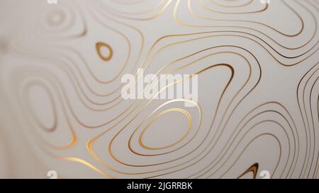 Elegante Marmoroberfläche mit welligen Goldstreifen. Nahaufnahme des abstrakten Hintergrunds. Digital 3D-Rendering. Stockfoto